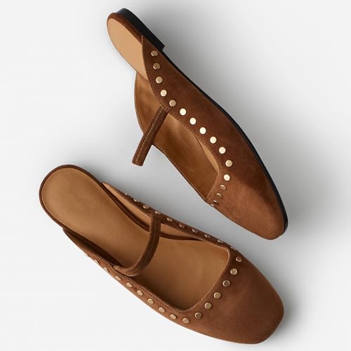 Flat Mules Sandals for Women Square Toe Mary Jane Flats Slip on Dressy Casual Slide Strappy Low Heel Backless Loafer Shoes3