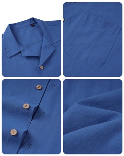 Image of Alimens & Gentle Mens Linen Shirts Cotton Hawaiian Shirts Short Sleeve Button Down Shirts Casual Summer Beach Tops
