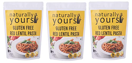 Image of Naturally Yours Red Lentil Pasta | 200g Pack | Gluten-Free, No Maida, No Onion No Garlic, 100% Jain Friendly, Vegan, Preservative-Free | High Plant Protein & Fiber | Healthy Pasta | Pack of 3