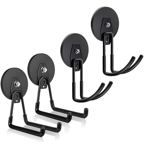 ENUODA 4 Pack Large Heavy Duty Magnetic Garage Hooks Extra Strong Magnet Utility Storage Hooks for Hanging Power Tools, Toolbox, Ladder, Bike, Shovel, Hose, Extension Cord