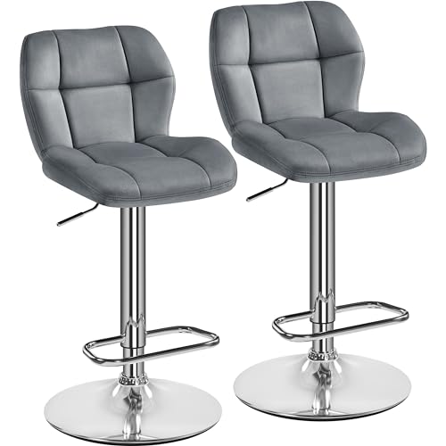 Yaheetech Juego de 2 Taburetes de Bar Sillas Altas Gris Oscuro Póliester