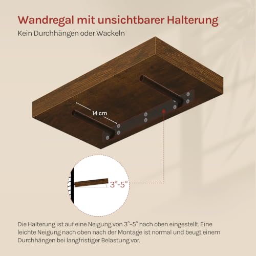 WOLTU Wandregal, Schweberegal Vintage Braun, 40x22.9x3.8cm, MDF 1er – Ansicht 4