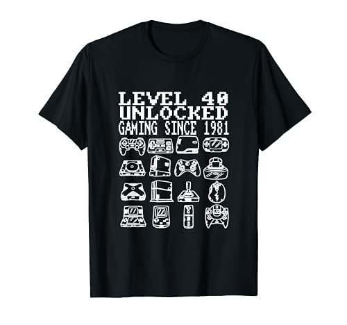 40th Birthday Gifts Men Women Level 40 Unlocked 1981 Camiseta