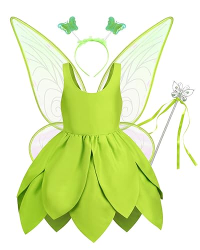 Yabijiojio Tinkerbell Costume for Girls Tinker Bell Costumes St Patricks Day Outfits With Fairy Wings Toddler Princess Dress 6T 7T Green