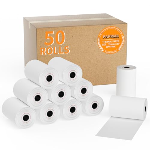 PAPRMA 3 1/8\'\' x 119ft\' Thermal Paper Receipt 50 Rolls, Receipt Paper POS Cash Register Paper for Credit Card Machine Square Terminal Printer