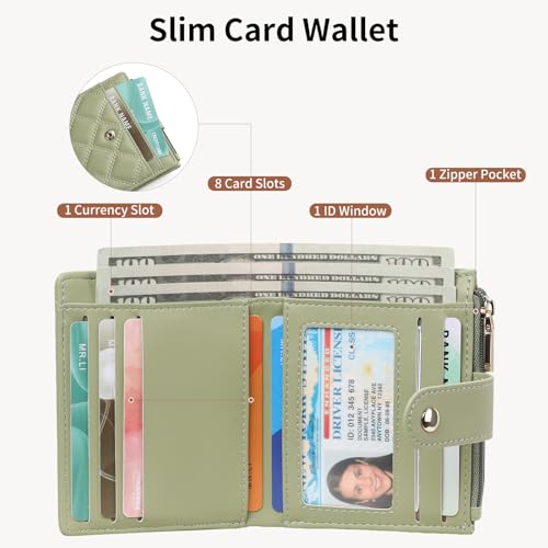 Image of FALAN MULE Small Wallets Woman Leather Bifold RFID Blocking Card Holder With Zipper Coin Pocket