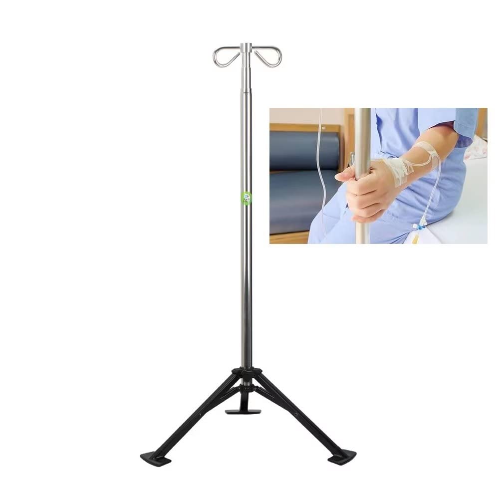 IV-Stange Tragbarer Infusionsständer mit 2 Haken IV-Taschenhalter Leichte Aluminiumlegierung IV-Pol-Bodenständer für Krankenhaus und Heim, Höhenverstellbarer IV-Mast