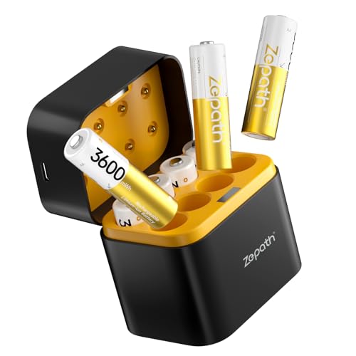 Zepath 8 pilas recargables de litio de 1,5 V AA con cargador de 8 ranuras, 3600 mWh de doble...