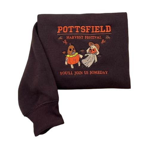 Embroidered Sweatshirt Fit for Pottsfield Harvest Festival – Fit for Over the Garden Wall Embroidery Sweater, Halloween Hoodie, Cozy Fall Autumn Sweatshirt with Seasonal Design Multi