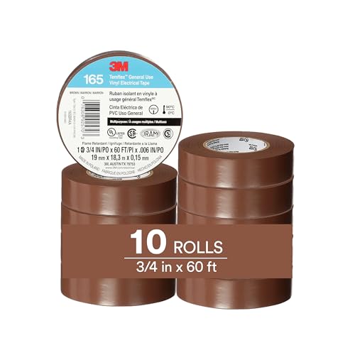 Image of 3M Temflex Vinyl Electrical Tape 165, 3 /4 in x 60 ft, Brown, 10 Roll Pack | Multi-Purpose, 19 mm x 18 m