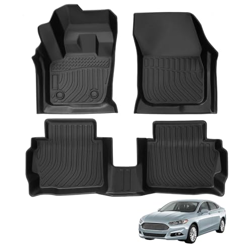 EYYFIEW Car Floor Mats Compatible with 2013-2016 Ford Fusion All-Weather Floor Liners TPE Rubber Durable Front and Rear Mats Waterproof Car Accessories Black