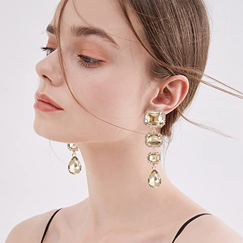 Met-Edianger Brown Rhinestone Drop Dangle Earrings Crystal Dangling Earrings Rectangle Teardrop Chandelier Statement Earrings For Women Girls #TOP2