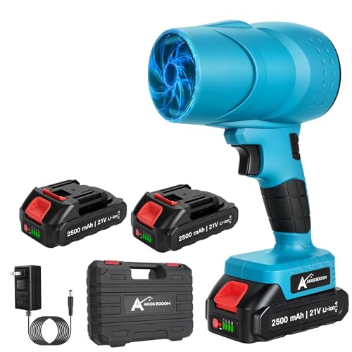 AKG Souffleur de feuilles sans fil avec 2 batteries 21 V 2,0 Ah et boîte à outils, 300 000 tr/min, flux d'air turbo de 150 km/h, vitesse réglable, léger et portable pour patio, pelouse, voiture