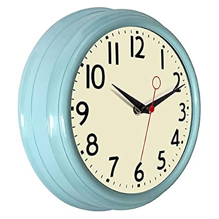 Lumuasky Vintage Wall Clock 9 . 5 Inch Blue Kitchen 50 's Vintage Design Round Silent Non Ticking