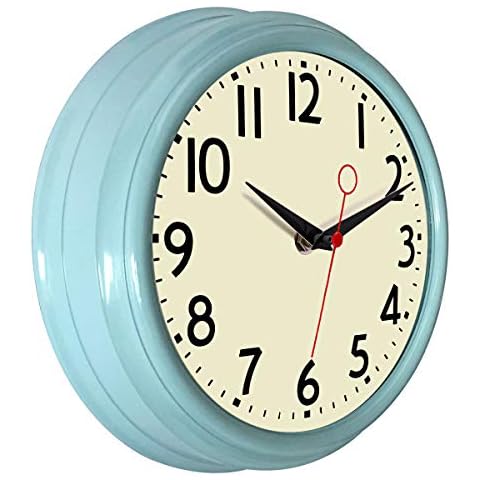Lumuasky Retro Wall Clock 9.5 Inch Blue Kitchen 50's Vintage Design Round Silent Non Ticking Battery Operated Quality Quartz Clock (Robin Egg Blue) Cover