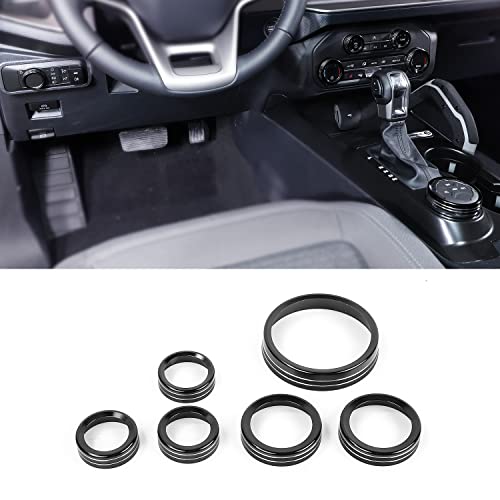 Razpoy For Bronco Center Console Air Conditioner Radio Headlight Switch Knob Ring Four-Wheel Drive Cover Interior Decoration Accessories For Ford Bronco 2021 2022, Aluminum Alloy (6Pcs Black) #TOP1