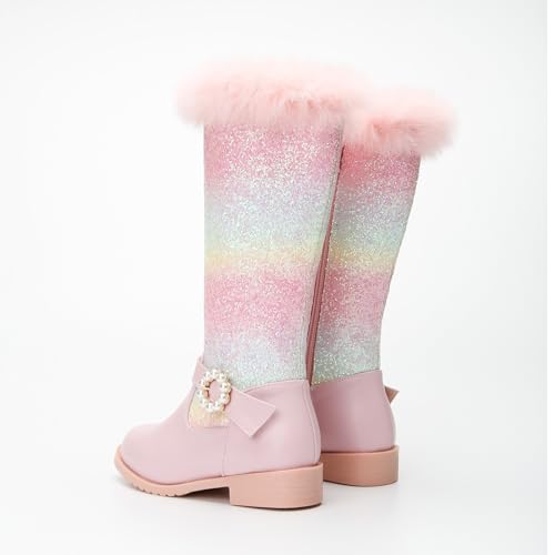 Girls' Tall Riding Boots Low Heel Side Zipper High Booties Winter Non Slip Mid Calf Round Toe Glitter Boots2
