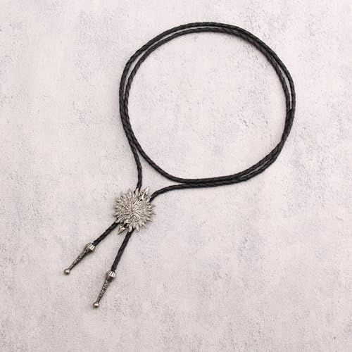 Image of Jeilwiy Bolo Tie for Men Western Cowboy Tie Necklace Gold Bolo Tie Leather Necktie Halloween Tie Accessories for Women