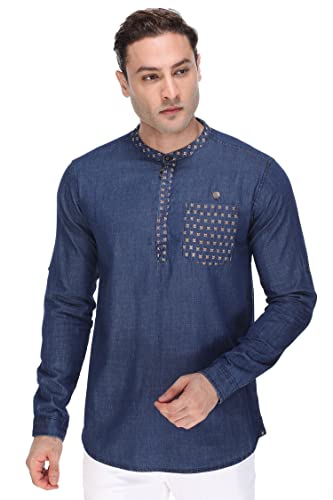 Image of Kuons Avenue Men's Short Denim Kurta | Kurta Shirt for Men