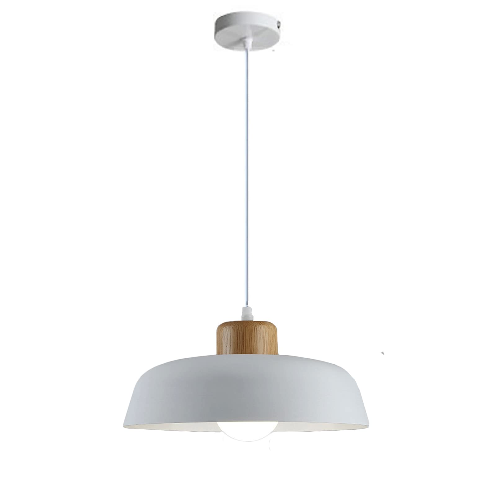 EKSED Lámpara colgante de pantalla de metal redonda de 300 mm en color macaron, lámpara colgante de techo moderna, candelabro de comedor de isla de cocina (Blanco)