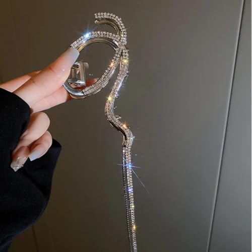 Image of Diversa Rhinestone Golden Claw Clip, Embellished Korean Clutcher, Non- Slip Metal Claw Clip for Girls, Fancy Clutcher for Women, Pack of 1 (Oval)