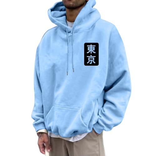 Mens Graphic Hoodie - Floral Tokyo Letter Print Hooded Sweatshirt,Drop Shoulder Pullover Top Fashion Clothes