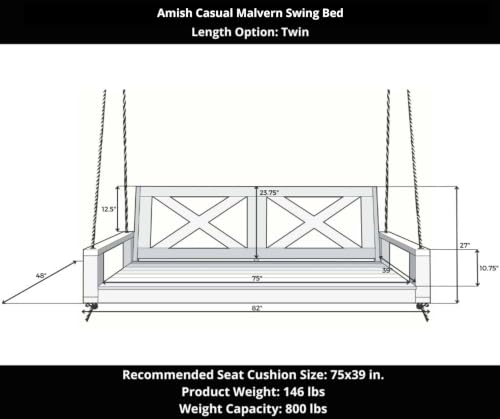 Image of Malvern Twin Wood Porch Swing Bed in Gray Paint, Amish Handcrafted Daybed Style Swing