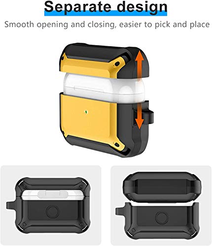 Image of HAMZ Eggshell Edition (Visible Front LED) Press Lock Button Hybrid Shockproof Four Corner Buffer Design Case Suitable for Airpods Pro (Yellow-Black)