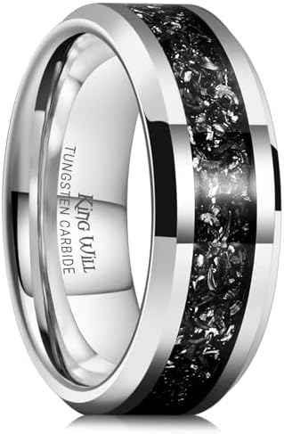 King Will Mens Meteorite Tungsten Wedding Bands, 6mm/8mm Width, B...