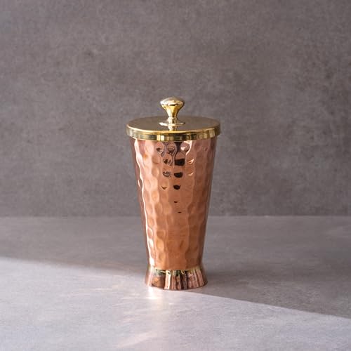 P-TAL Copper Mint Julep Cup With Lid, Water Tumbler, Drinkware, made of Pure Copper, Ayurvedic Health Benefits, Break Resistant - 600 mL (20 oz) (Rose Gold)