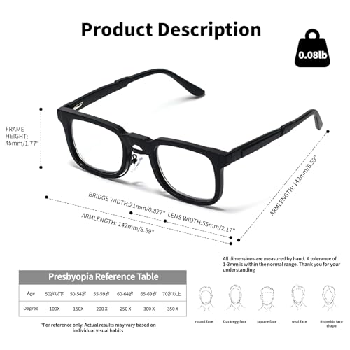Riwissipa Progressive Multifocal Reading Glasses,Square Full Frame Blue Light Blocking Computer Readers No-Line Bifocal Glasses (Black, 3.5, x) — view 5