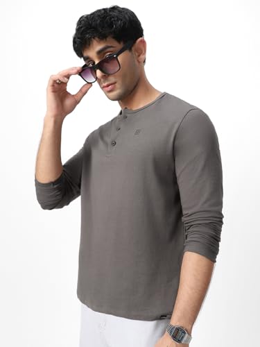 Image of Urbano Fashion Men's Solid Henley Neck Slim Fit Full Sleeve Cotton T-Shirt