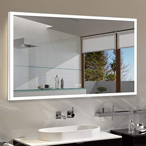 Dimmable LED Bathroom Mirror Antifog with Bluetooth, 55x36 In Wall Mounted Mirror with Lights Over Vanity, Vertical & Horizontal Mount Iluminated Washing Makeup Mirror with Smart Touch Button (N031-T)
