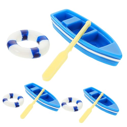 WEKAMOS Mini Bote con Remo y Salvavidas Decoración De Resina Duradera Ideal para Decoración De Escritorio