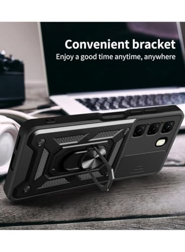 Image of Spazy Case Infinix Hot 60 Back Cover | Heavy Duty Hybrid Case with 360 Degree Rotating Finger Ring Holder + Slider Shutter Camera Protection Case for Infinix Hot 60 - Black