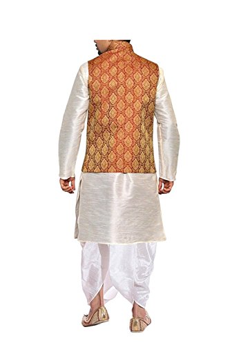 Image of Men's Silk Blend Solid Kurta Dhoti Set with Designer Ethnic Nehru Jacket
