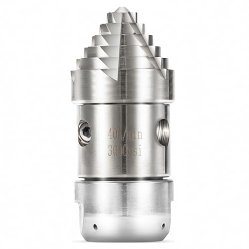 TasuoX 3/8 Sewer Jetter Nozzle for Pressure Washer 360 Rotating Strong Shot Nozzle for Pipe Cleaning Stainless Steel Jetter Drain Cleaner 3000 PSI 40 L/min 3/8 NPT Female Thread