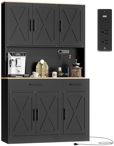 Shintenchi Pantry Cabinet with Charging Station, 70” Tall Kitchen...