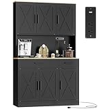 Shintenchi Pantry Cabinet with Charging Station, 70” Tall Kitchen Storage Cabinet with Microwave Stand, Storage Drawers & Adjustable Shelves, Large Capacity Kitchen Hutch for Dining Room, Black