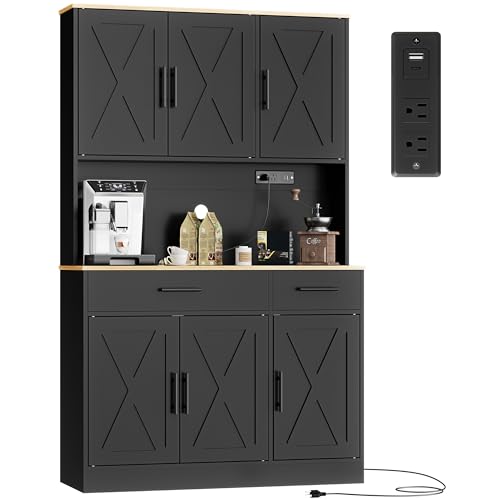 Shintenchi Pantry Cabinet with Charging Station, 70” Tall Kitchen Storage