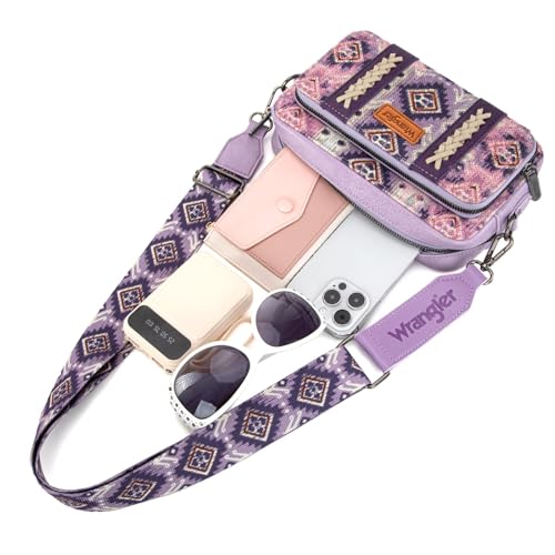 Image of Wrangler Aztec Crossbody Bag for Women Multi Pocket Shoulder Bag Boho Cross Body Wallet Purse