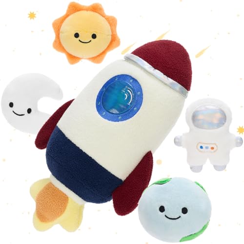 MaoGoLan 5Pcs Space Plush Toys Set 15 Rocket Astronaut Sun Moon & Earth Stuffed Animals Soft Huggable for Bedtime Snuggles Imaginative Play & Room Decor Christmas Birthday Gift for Boys Girls