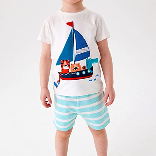 Roupas de menino verão novo conjunto de camisetas para meninos de algodão tricotado animal barco des
