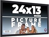 24x13 Frame Black Real Wood Picture Frame Width 0.75 Inches | Interior Frame Depth 0.5 Inches | Noir Classique Mid Century Photo Frame Complete with UV Acrylic, Foam Board Backing & Hanging Hardware