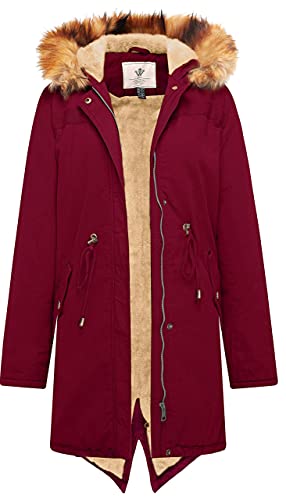 Wenven Women's Mid Length Hooded Sherpa Lined Parka Jacket Red Xl #TOP2
