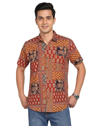 Image of Yash Gallery Men's Cotton Warli Print Shirt Collar Regular Shirt