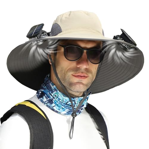Sombrero De Pesca Al Aire Libre con Ventilador Solar De ala Ancha - Carga Solar Y USB | Sombrero De Protección Solar | Sombrero para El Sol con Protección UV De Verano con 2 Ventiladores | UPF50+