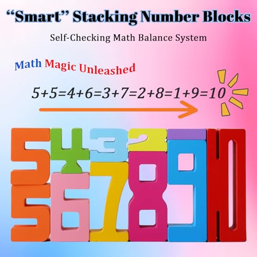 Montessori Math Blocks for Kids Ages 3-8 | 20PCS Wooden STEM Learning Toys with Balance Game | Self-Checking Number Puzzles & Counting Cubes | Toddler Educational Building Set - Image 5