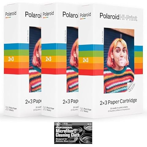 Polaroid Hi-Print Paper - Triple Pack of 2x3 Paper Cartridge (60 Sheets) - with MicroFiber Cleaning Cloth Cover