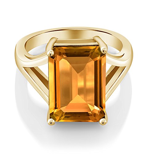 Gem Stone King 5-10 Cttw Gemstone Birthstone Solitaire Engagement Ring For Women | 18K Yellow Gold Plated Silver | 14X10MM Emerald Cut | Wedding Anniversary Ring | Available In Size 5, 6, 7, 8, 93